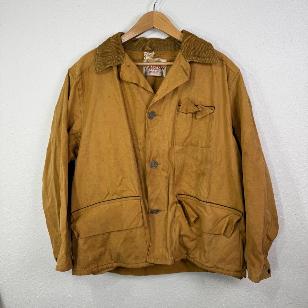 Vintage Falcon Utica Duxbak Mens 44 Hunting Jacket Canvas Corduroy Collar Gorp